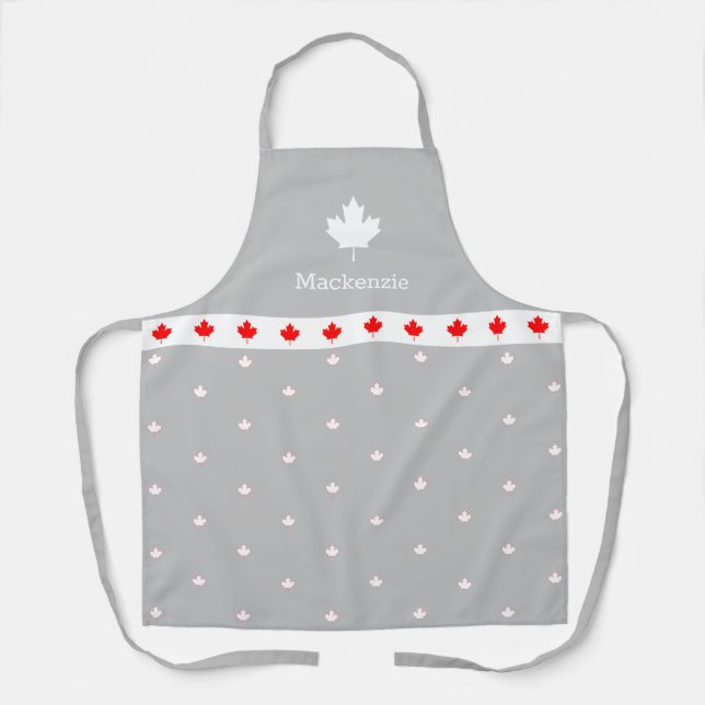 Patriotic Canadian Red and White Maple Leaf | GREY Apron (Front)