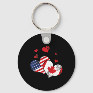 Patriotic Canadian Usa Flag America Lover Hearts C Key Ring