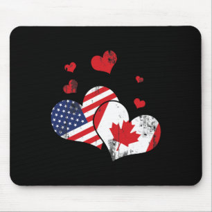 Patriotic Canadian Usa Flag America Lover Hearts C Mouse Mat