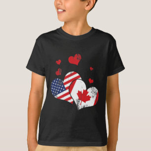 Patriotic Canadian Usa Flag America Lover Hearts C T-Shirt
