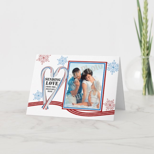 Patriotic Candy cane Heart Photo Holiday Card (Front)