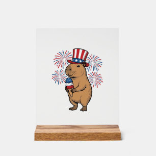 Patriotic Capybara Ice Cream Fireworks Shirt Desig Acrylic Sign