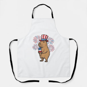 Patriotic Capybara Ice Cream Fireworks Shirt Desig Apron