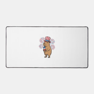 Patriotic Capybara Ice Cream Fireworks Shirt Desig Desk Mat