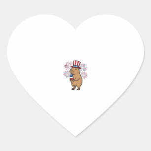 Patriotic Capybara Ice Cream Fireworks Shirt Desig Heart Sticker