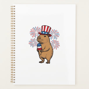 Patriotic Capybara Ice Cream Fireworks Shirt Desig Planner