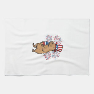 Patriotic Capybara Ice Cream Fireworks Shirt Desig Tea Towel