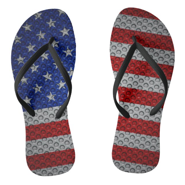 Patriotic Carbon Fibre Metal Steel American Flag Flip Flops (Footbed)