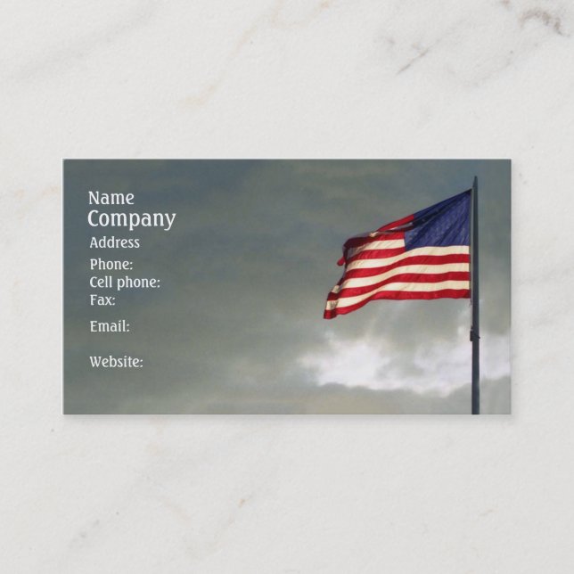 Patriotic Card, American Flag at sunset, blue sky Business Card (Front)