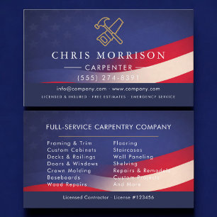 Patriotic Carpenter Professional Business Card