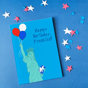 Patriotic Cartoon Statue of Liberty Birthday Card