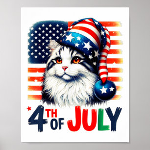 Patriotic Cat 4th Of July American Flag Funny Usa Poster