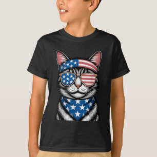Patriotic Cat 4th Of July American Flag Mullet Cat T-Shirt