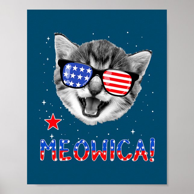 Patriotic Cat 4th of July Meowica American Flag  Poster (Front)