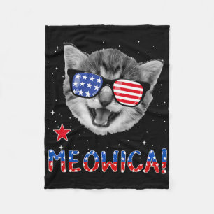 Patriotic Cat 4th Of July Meowica American Flag Te Fleece Blanket
