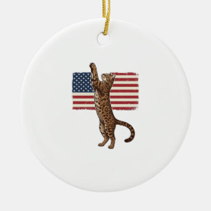 Patriotic Cat American Flag Vintage Vector Design_ Ceramic Tree Decoration
