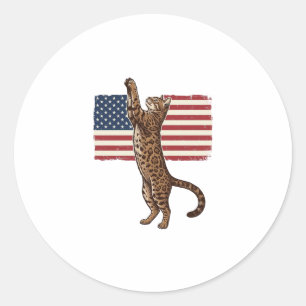Patriotic Cat American Flag Vintage Vector Design_ Classic Round Sticker