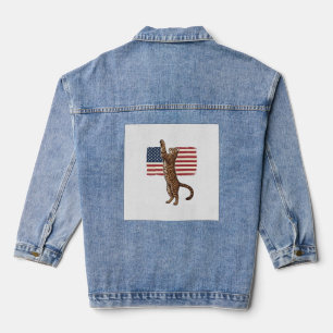 Patriotic Cat American Flag Vintage Vector Design_ Denim Jacket
