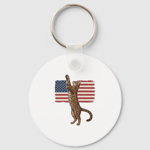 Patriotic Cat American Flag Vintage Vector Design_ Key Ring