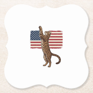 Patriotic Cat American Flag Vintage Vector Design_ Paper Coaster
