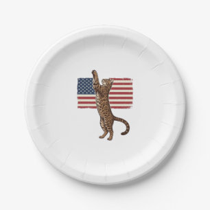Patriotic Cat American Flag Vintage Vector Design_ Paper Plate