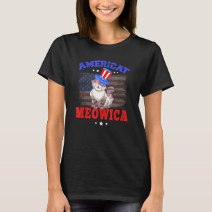 Patriotic Cat Americat American Flag 4th July Meow T-Shirt
