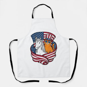 Patriotic Cat and Unicorn Vintage Vector Design_1 Apron