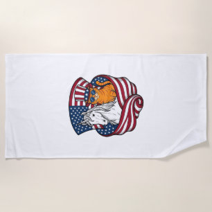 Patriotic Cat and Unicorn Vintage Vector Design_1 Beach Towel