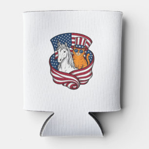 Patriotic Cat and Unicorn Vintage Vector Design_1 Can Cooler