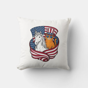 Patriotic Cat and Unicorn Vintage Vector Design_1 Cushion
