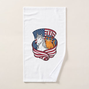 Patriotic Cat and Unicorn Vintage Vector Design_1 Hand Towel