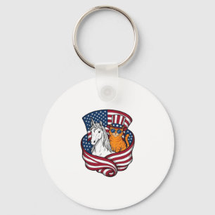 Patriotic Cat and Unicorn Vintage Vector Design_1 Key Ring