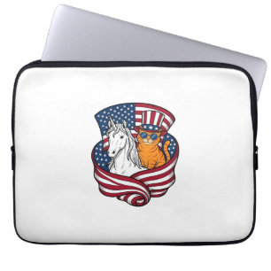 Patriotic Cat and Unicorn Vintage Vector Design_1 Laptop Sleeve