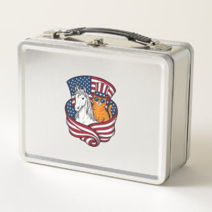 Patriotic Cat and Unicorn Vintage Vector Design_1 Metal Lunch Box