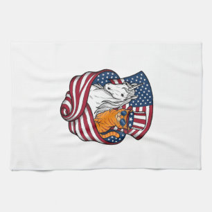 Patriotic Cat and Unicorn Vintage Vector Design_1 Tea Towel