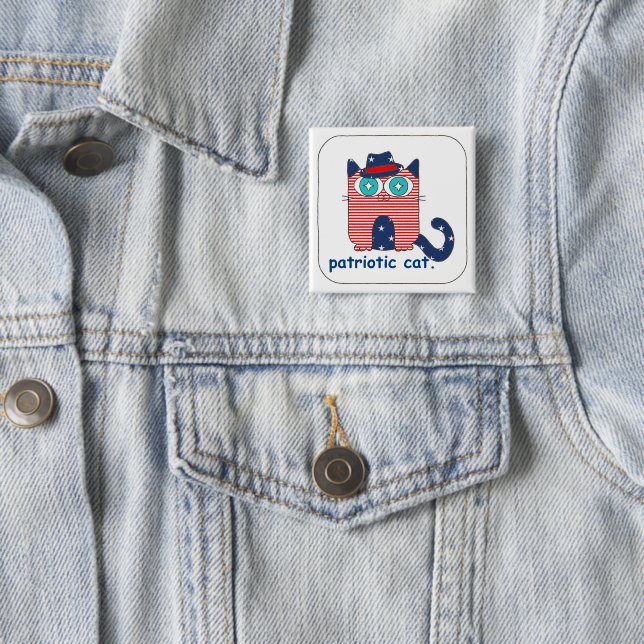 Patriotic Cat Button Pin (In Situ)