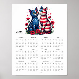 Patriotic Cat Couple in Love 2025 Calendar Poster
