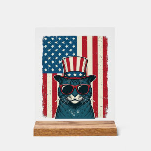 Patriotic Cat Flag Vintage Engraving Shirt Design_ Acrylic Sign