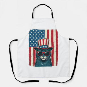 Patriotic Cat Flag Vintage Engraving Shirt Design_ Apron