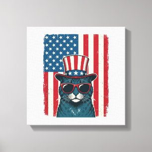 Patriotic Cat Flag Vintage Engraving Shirt Design_ Canvas Print