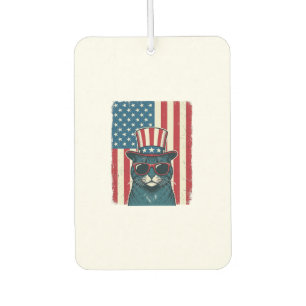 Patriotic Cat Flag Vintage Engraving Shirt Design_ Car Air Freshener