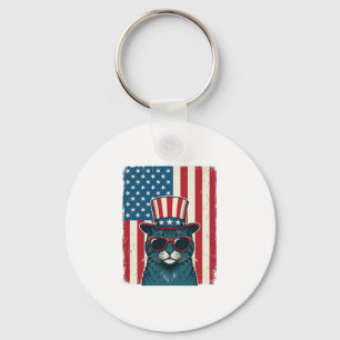 Patriotic Cat Flag Vintage Engraving Shirt Design_ Key Ring