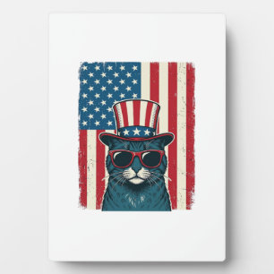Patriotic Cat Flag Vintage Engraving Shirt Design_ Plaque