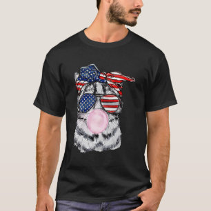 Patriotic Cat Glasses Bandanna US Flag 4th July Ca T-Shirt