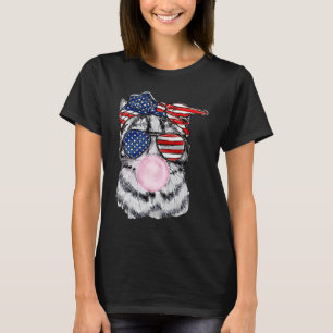 Patriotic Cat Glasses Bandanna US Flag 4th July Ca T-Shirt
