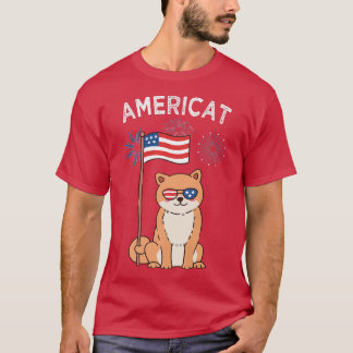 Patriotic Cat  Happy 4th of July Fireworks America T-Shirt