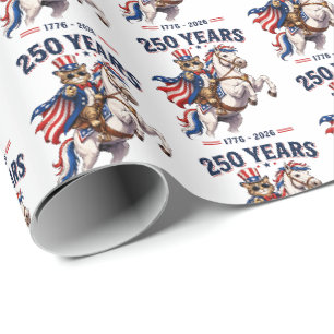 Patriotic cat horse tiled pattern July 4th Wrapping Paper