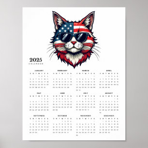 Patriotic Cat in Red, White and Blue 2025 Calendar Poster
