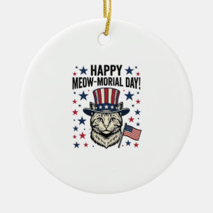 Patriotic Cat Meow-Morial Day Vintage Vector Desig Ceramic Tree Decoration