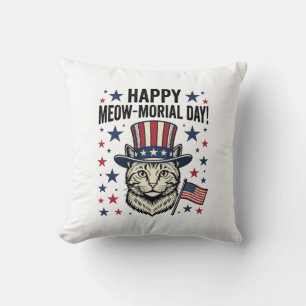 Patriotic Cat Meow-Morial Day Vintage Vector Desig Cushion